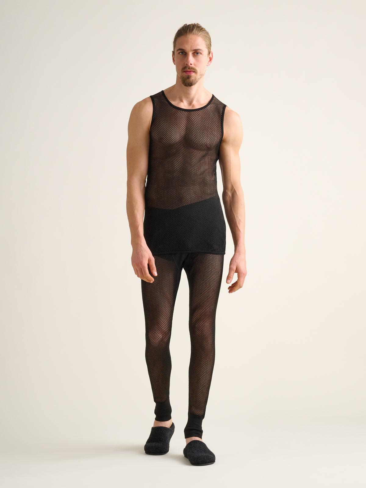 Ärmelloses Original Airbase 120 Meshshirt für Herren und Original Airbase 120 lange Mesh-Unterhose für Herren, Schwarz, Vorderansicht