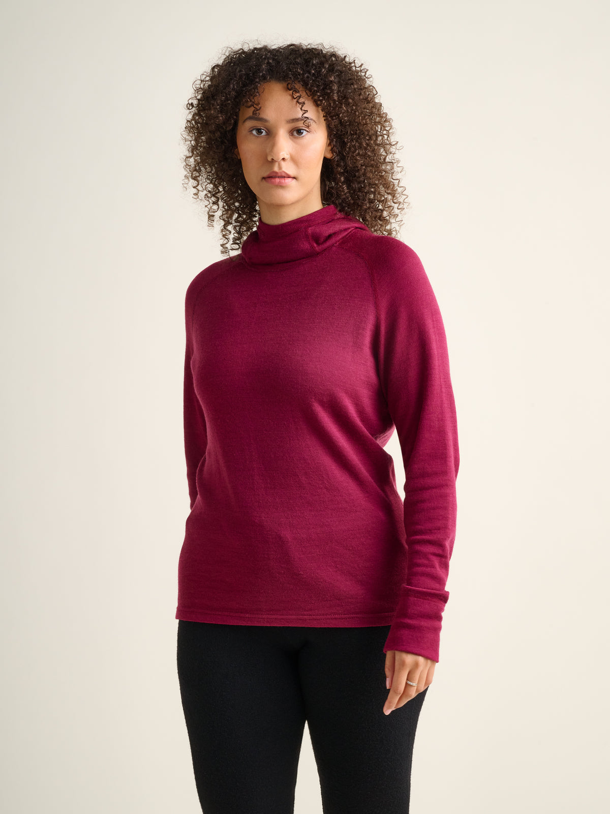 Women's Merino Extreme 200 hoodie, dark fuchsia, front view