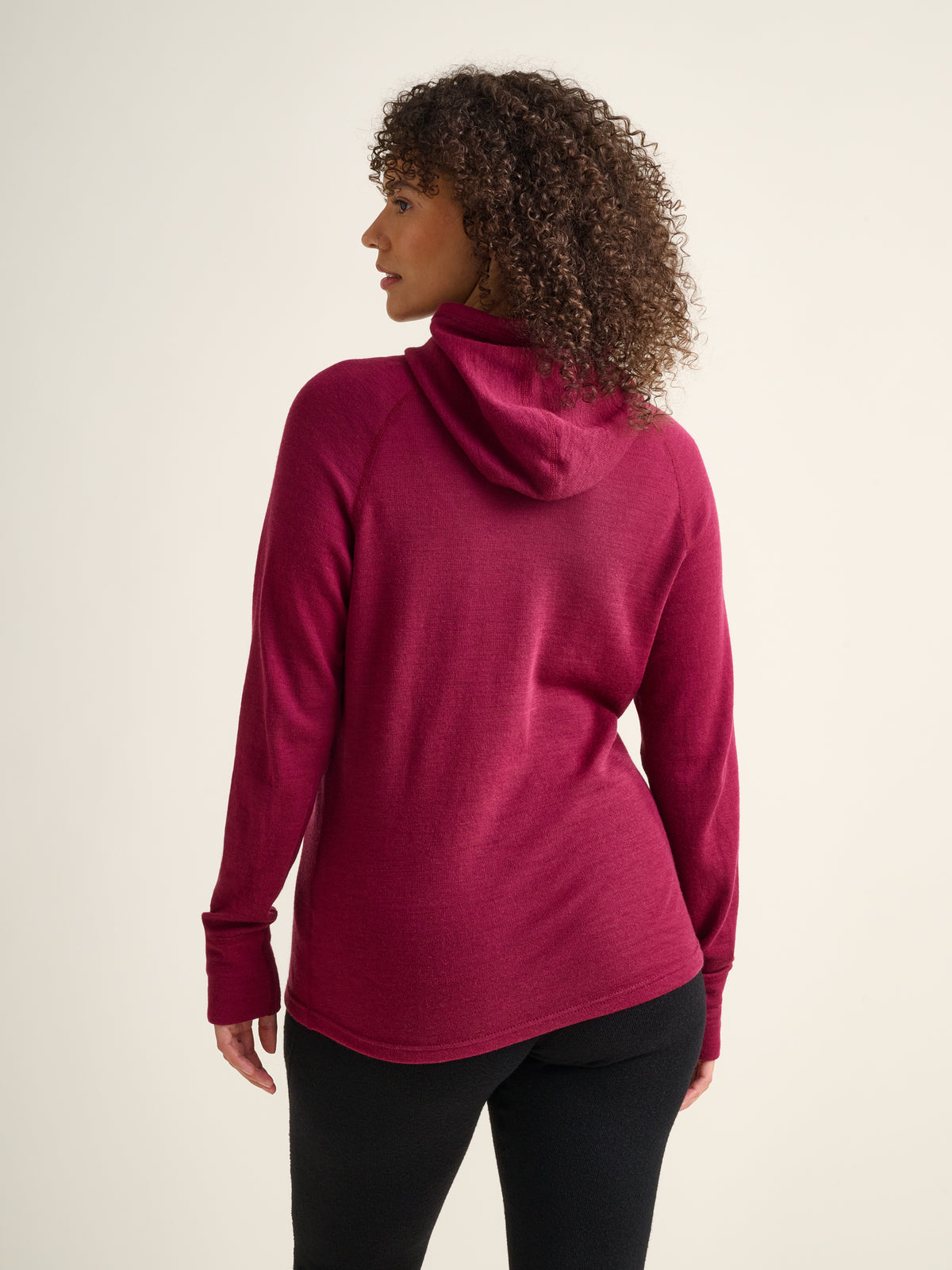 Women's Merino Extreme 200 hoodie, dark fuchsia, back view