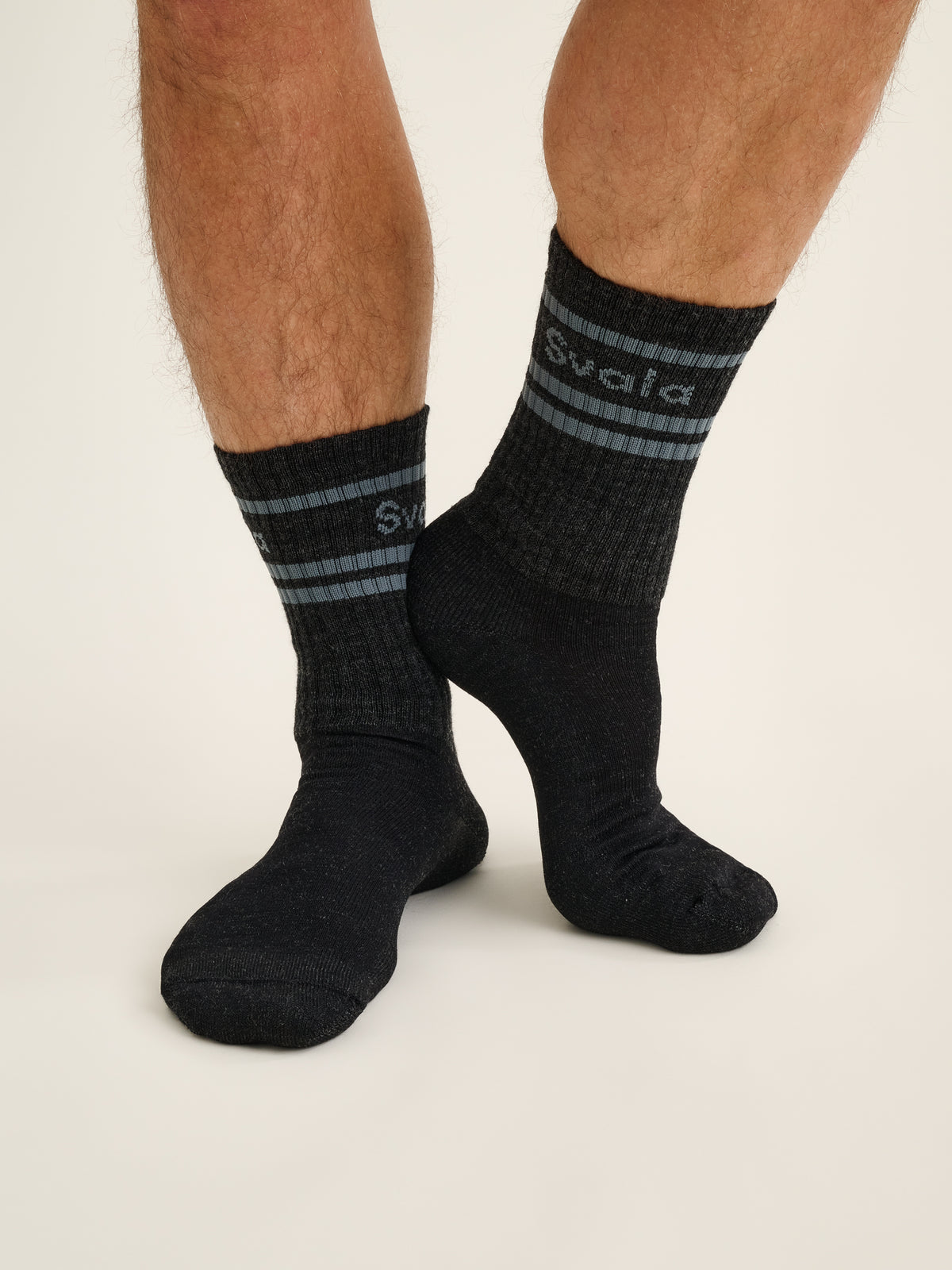 Dennis-Merinosportsocken, Grau-Schwarz